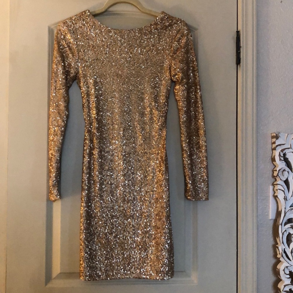 Long sleeve gold sequin dress